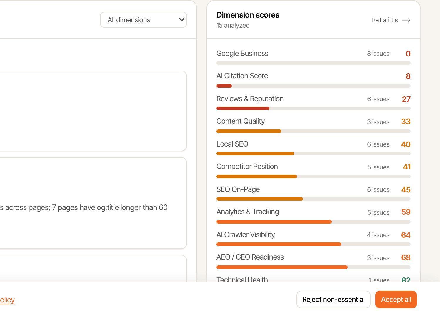 Client portal showing score history and open findings.